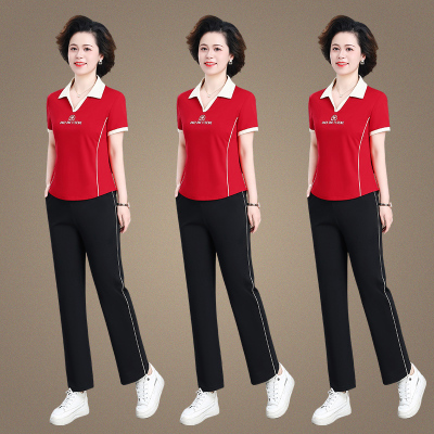 妈妈夏装短袖运动套装中年两件套