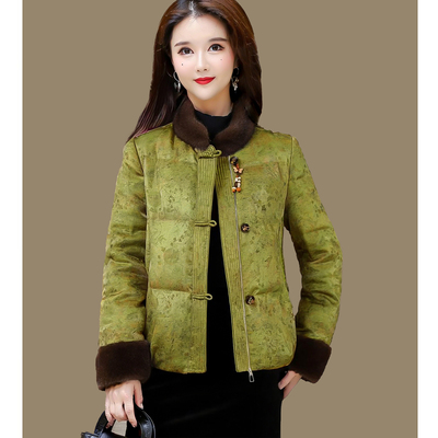 新中式短款羽绒服提花毛领外套女