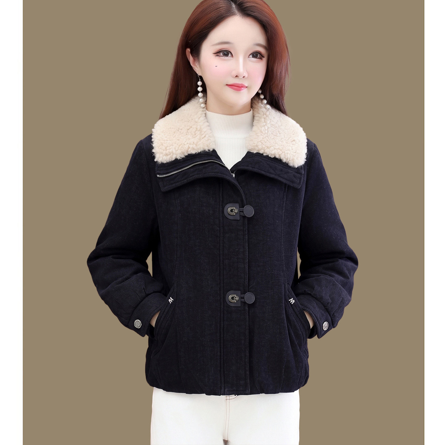 中年时尚短款加厚加绒外套女夹克