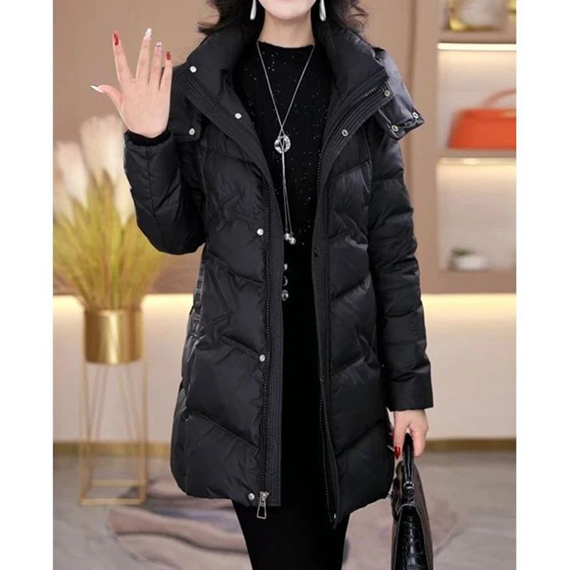 黑色中长款羽绒服女2024冬季新款时尚加厚保暖修身显瘦白鸭绒外套