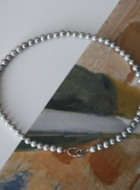 天然淡水珍珠925纯银个性独特复古大气不规则扣子珍珠项链
