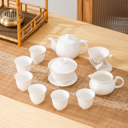 羊脂玉瓷功夫茶具套装高款茶杯整套潮汕工夫茶具简约家用盖碗茶壶