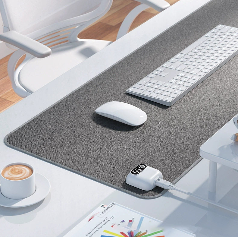 加热鼠标桌面垫大号数显亚麻质感发热暖桌垫冬季办公不冻手