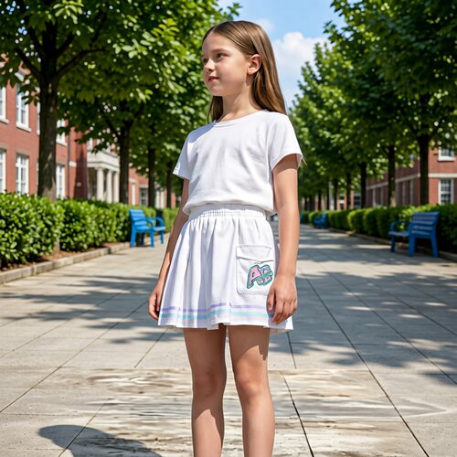 商场同款Abckids学院风白色百褶半身裙女夏季运动短裙F421315056