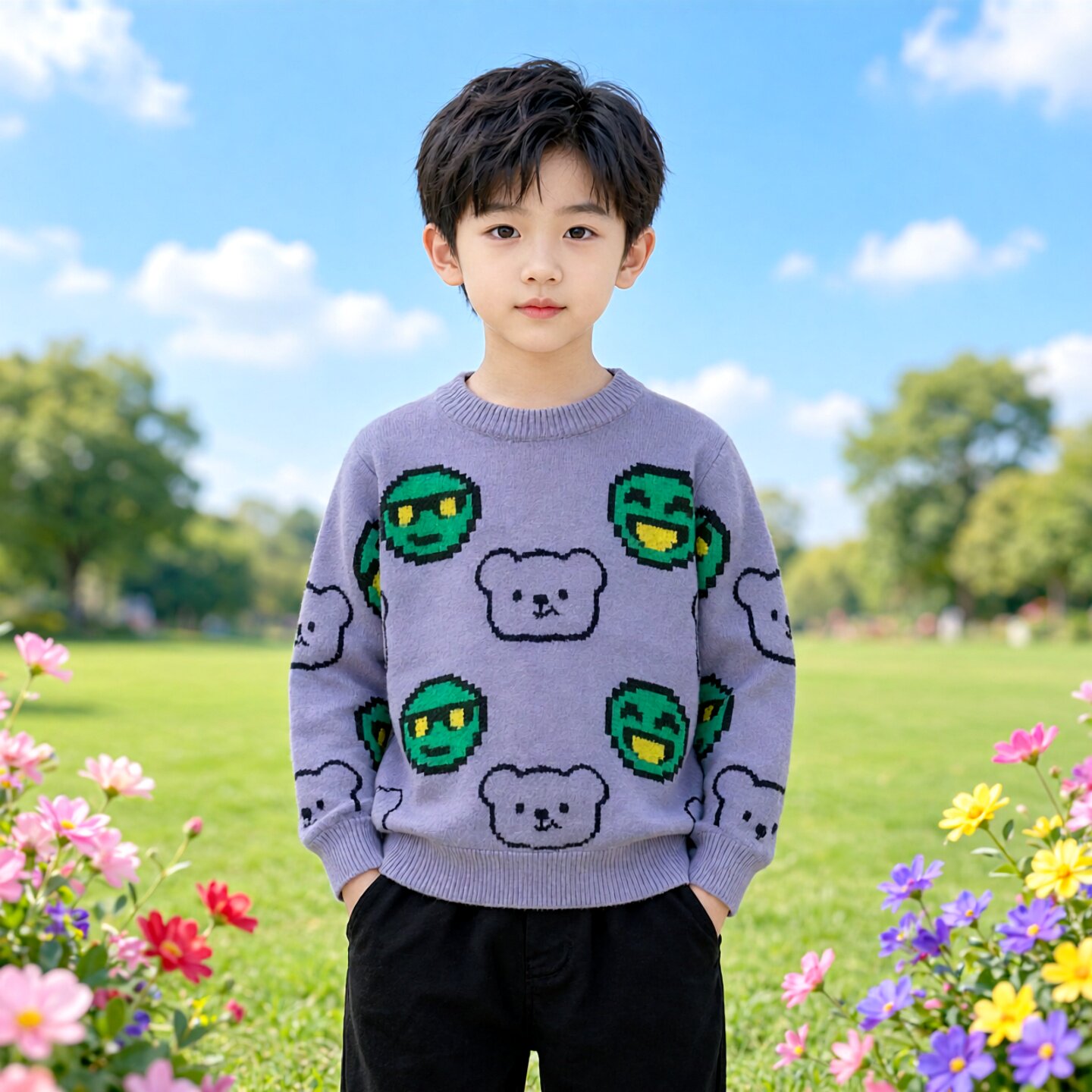 abckids童装春秋款专柜同款卡通圆领套头毛衣时尚内搭 F232204014图片