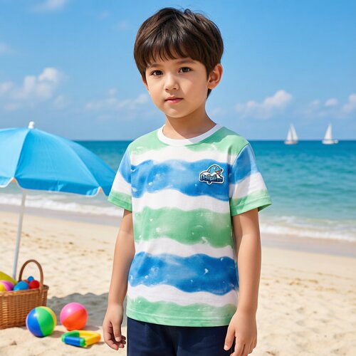 Abckids男童彩虹条纹短袖T恤