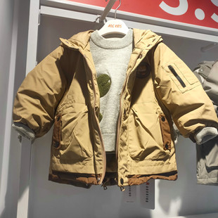 ABC KIDS工装风连帽羽绒服男女童加厚保暖中长款外套