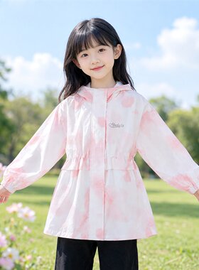 Abckids女童连帽中长款风衣
