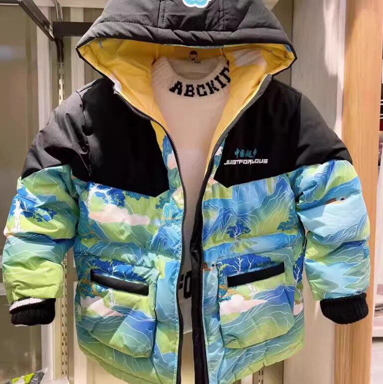 商场同款abckids童装冬季洋气潮加厚水墨画时尚羽绒服F252309381