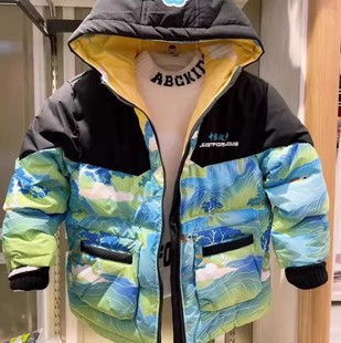 商场同款abckids童装冬季洋气潮加厚水墨画时尚羽绒服F252309381