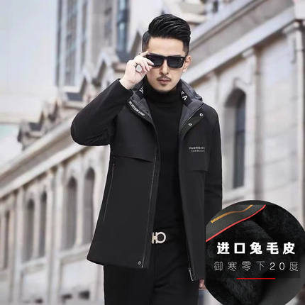 2026高档男款皮草派克服短款款可拆卸兔毛内胆皮草冬季皮草外套