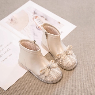 真皮女童靴子2025新款冬季儿童马丁靴公主皮鞋宝宝小短靴加绒鞋子