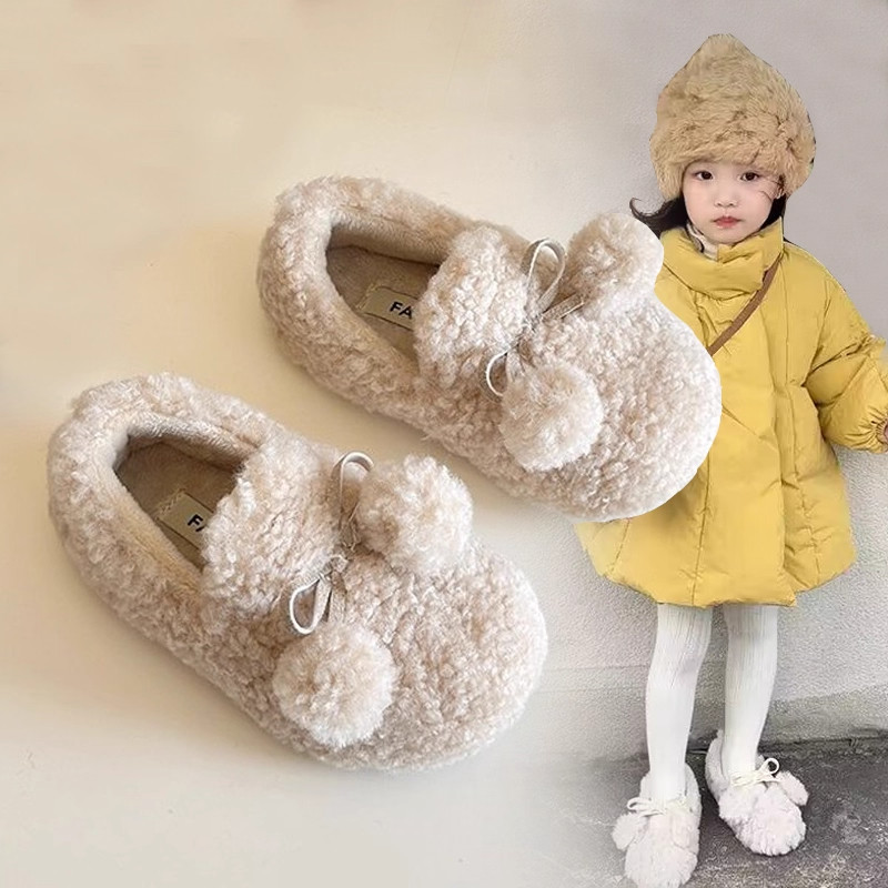 真皮女童加绒棉鞋2025冬季新款女孩双毛毛球外穿二棉鞋女宝豆豆鞋,童鞋/婴儿鞋/亲子鞋,棉鞋,淘宝优惠券,粉丝福利购,淘宝优惠卷