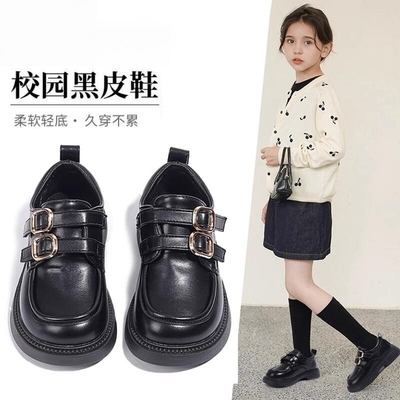真皮女童皮鞋黑色乐福软底单鞋