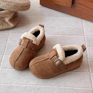 真皮女童勃肯鞋加绒儿童鞋子2025冬季新款男女童二棉鞋毛毛豆豆鞋
