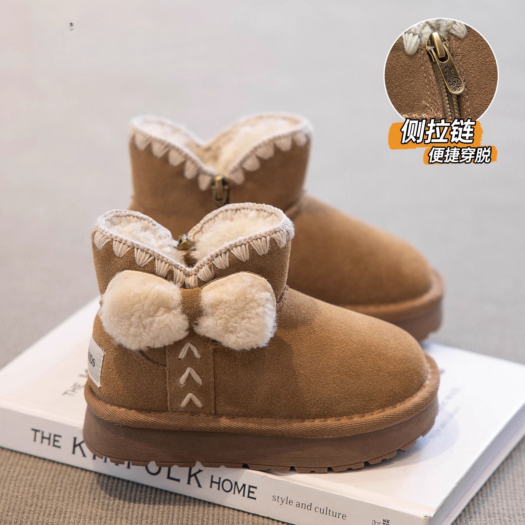 真皮女童雪地靴2025新款冬季儿童雪地棉大童鞋子女孩靴子加绒棉鞋