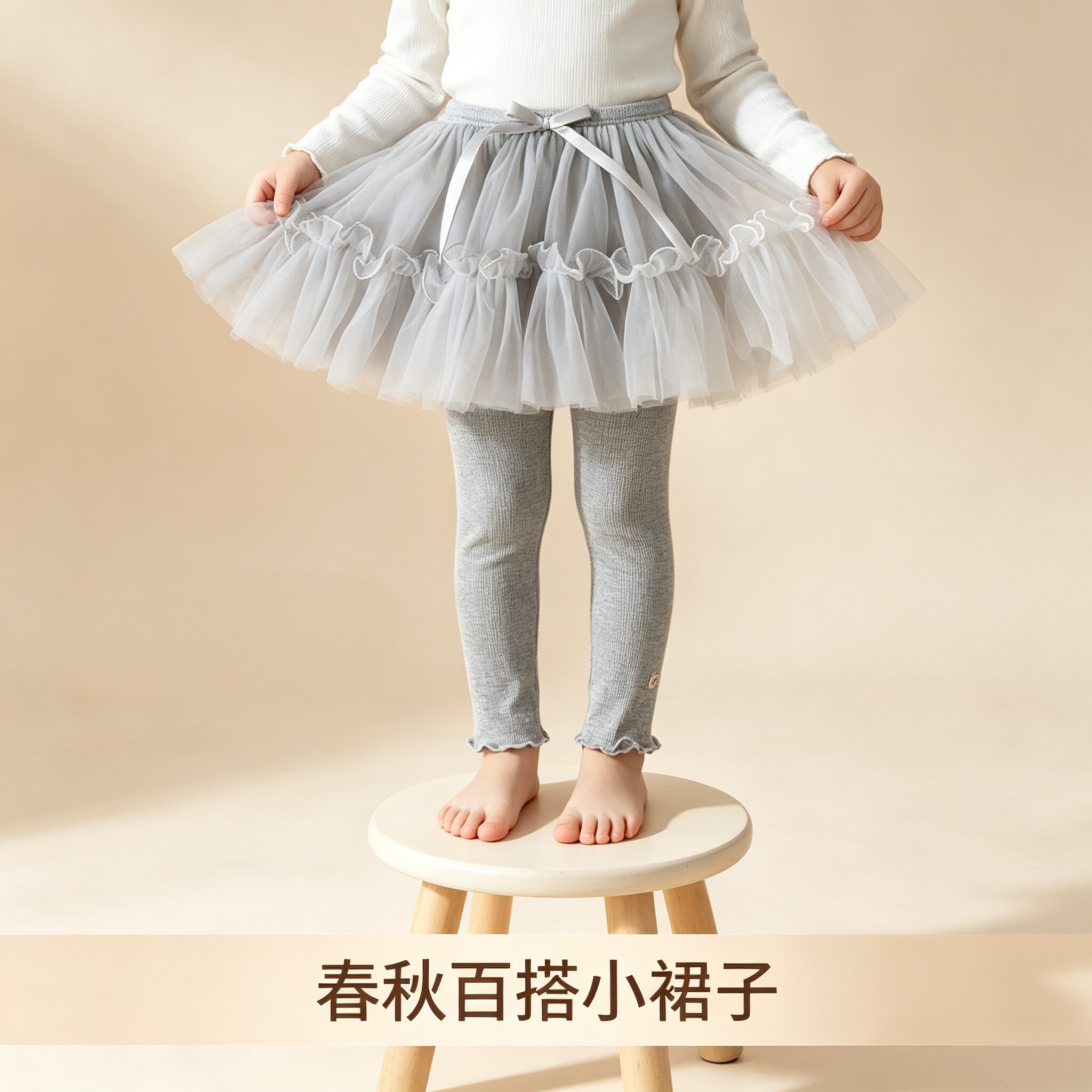 女童裙裤打底裤春款裤子儿童肉裤网纱裙假两件连裤针织打底裤外穿图片