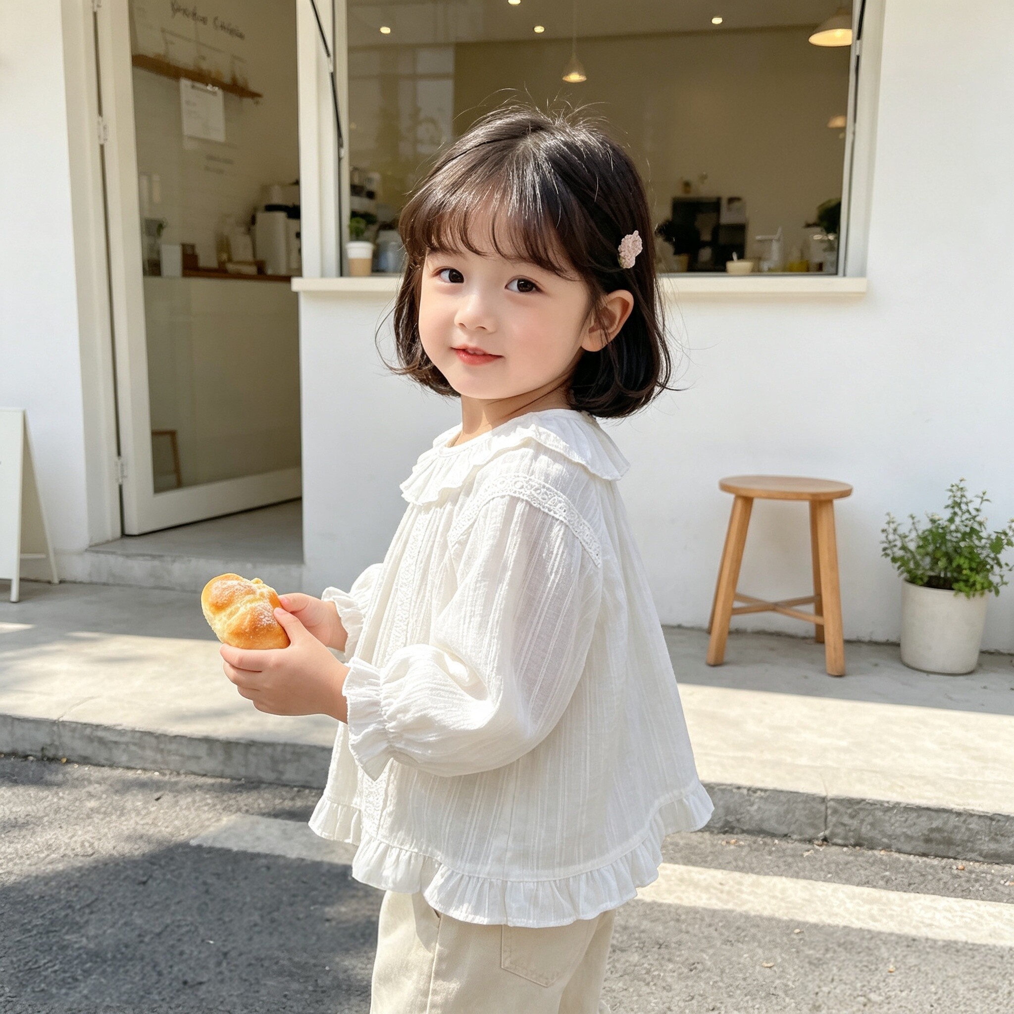 春秋女童装长袖衬衫宝宝儿童潮韩版提花娃娃领花边白衬衣花边领