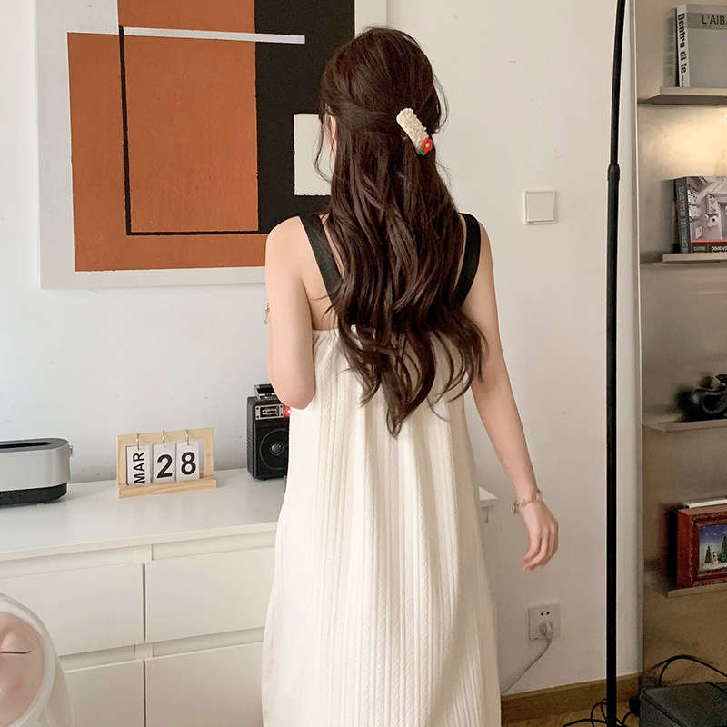 여성을위한 서스펜더 잠옷 여름 순수 코튼 섹시한 2024 가슴 패드가있는 새로운 모델 살구 조끼 홈웨어 파자마 드레스 여름