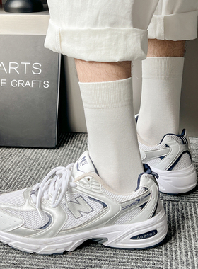 ADCACRORR男士中筒袜无骨袜子春夏季纯棉防臭吸汗奶白色中款袜子