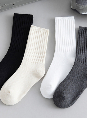 ADCACRORR袜子男生长袜日系秋冬季简约纯色中筒袜潮牌纯棉白色