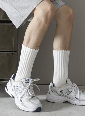 ADCACRORR男士中筒袜子运动秋冬季长筒白色加厚毛巾底纯棉潮牌袜