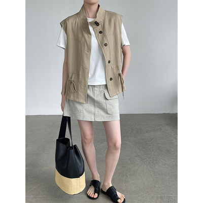 滔川   26夏季新款立领工装风马甲女抽绳无袖外搭上衣M8712