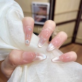 裸色温柔法式 微甜少女 猫眼手工穿戴甲爆闪显白高级感美甲贴片