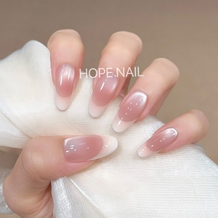 猫眼手工穿戴甲高级感显白美甲贴片 温柔裸色腮红法式 蜜桃奶盖