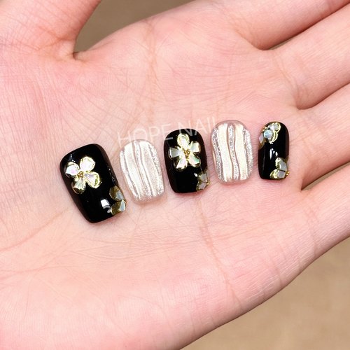 【黑金繁花】重工黑色鎏金立体小花手工穿戴甲贵气高级感显白美甲