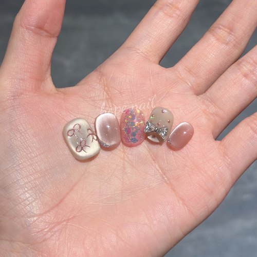 【甜心梦境】纯手工穿戴甲高级玫瑰金蝴蝶结猫眼秋天显白千金感美