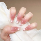 法式 纯欲可爱kitty猫眼手工穿戴甲温柔粉色腮红显白美甲贴