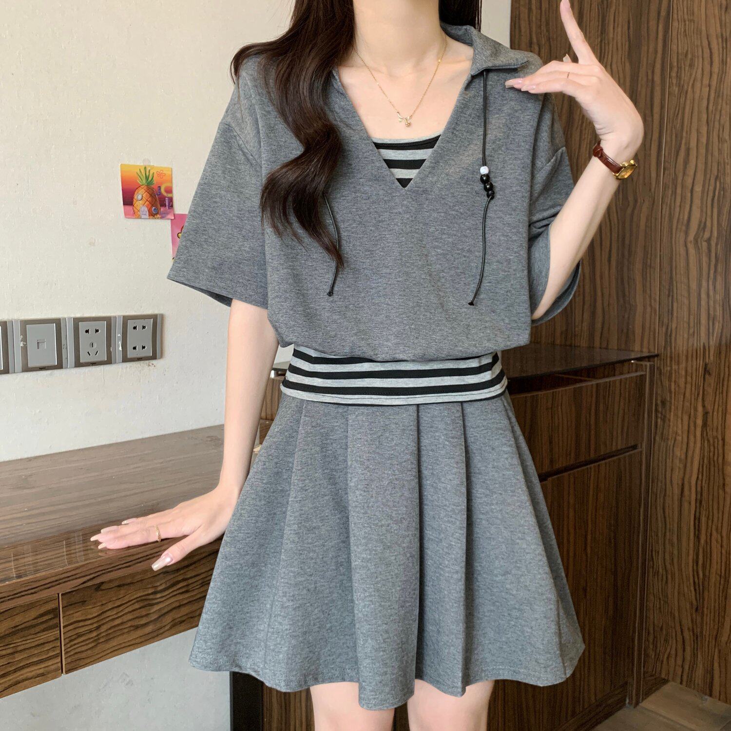 小个子精致小套装女夏季大尺码微胖mm显瘦裙子巨好看独特漂亮两件