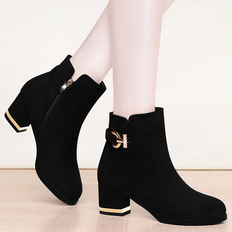 粗跟短靴女2019新款靴子女秋款百搭高跟鞋马丁靴女士加绒冬季女鞋|msdalam kategori Kasut wanita, but - dari Buy2taobao.com untuk memberikan perkhidmatan ejen Taobao profesional membeli