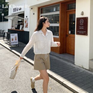 拉夏贝尔简约通勤亚麻条纹衬衫女2026新款休闲气质百搭长袖衬衣女