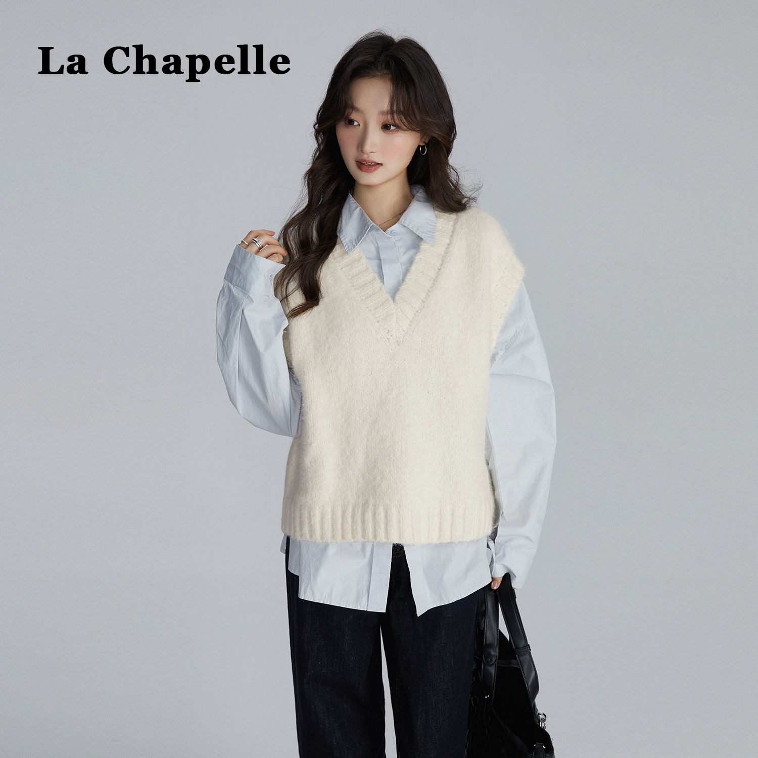 拉夏贝尔叠穿高级感针织马甲背心