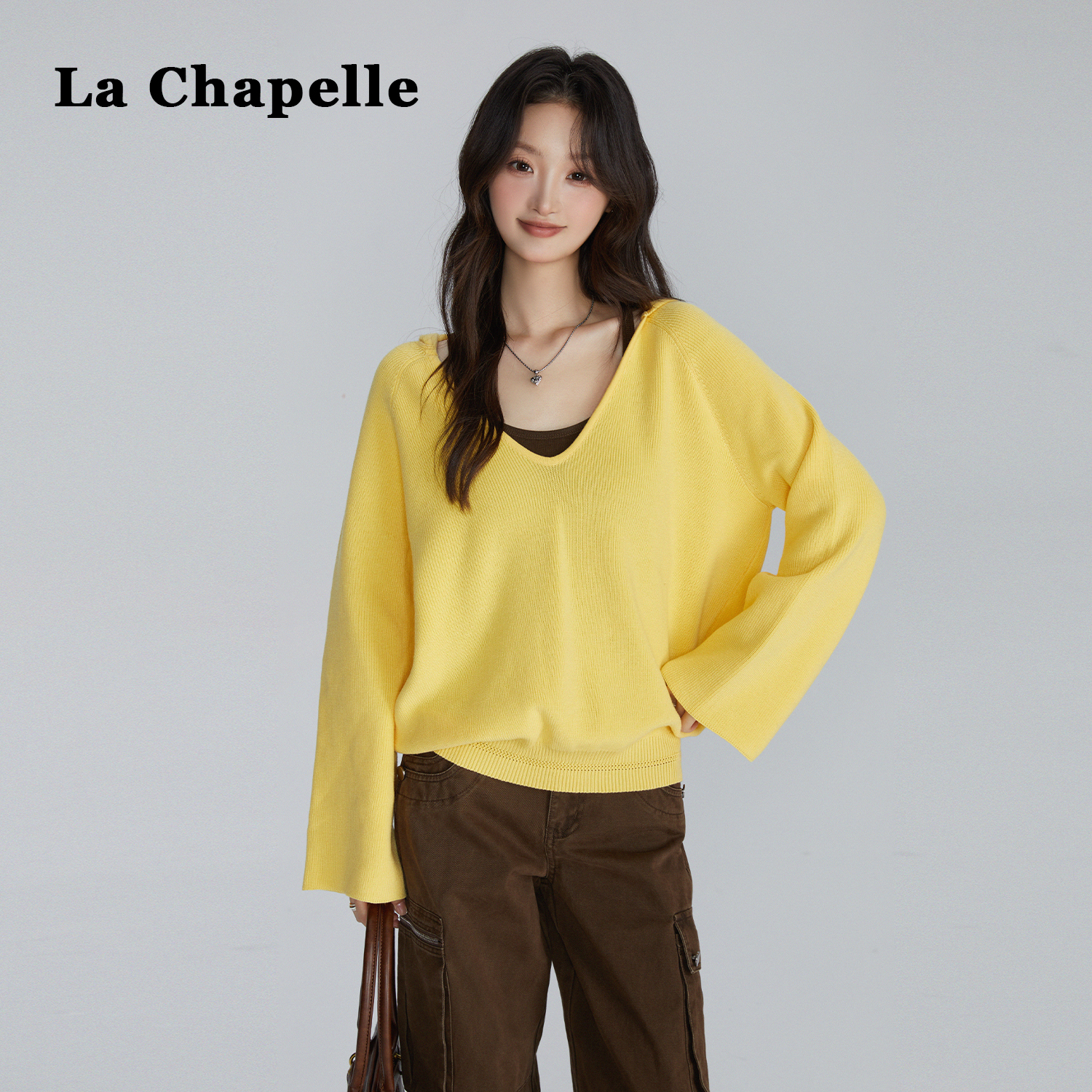 拉夏贝尔慵懒松弛感连帽针织衫女