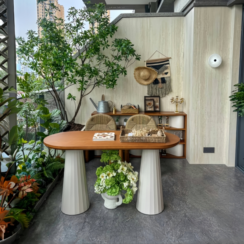 中古风阳台泡茶桌休闲区茶桌椅组合室外家用小户型阳台泡茶桌茶几