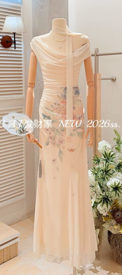 油菜家FY9377#斜肩显瘦连衣裙5/25 白 SML
