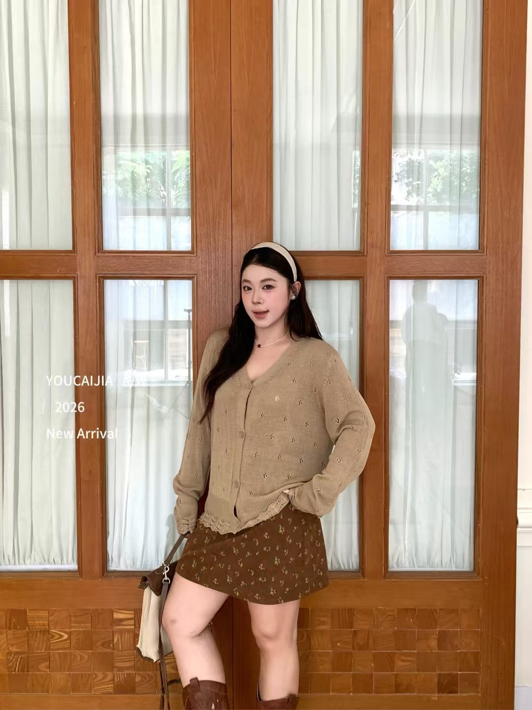 油菜家YZ3397#简约显瘦正肩V领开衫设计毛衣上衣 橘 杏 卡其  ML