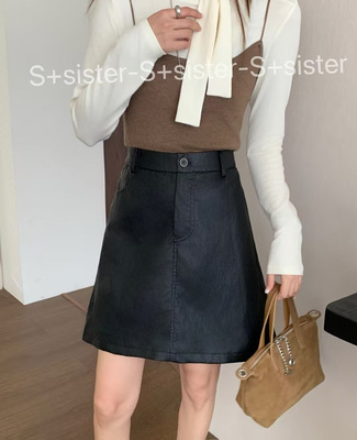 S+sister家19898#皮短裙 黑色  咖色   绿色 SML
