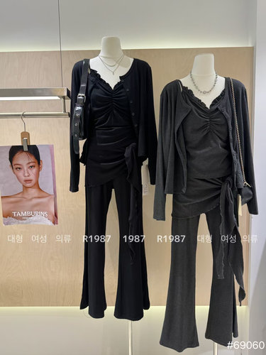 里恩家69060#三件套御姐风上衣微喇裤 黑色 深灰 12码