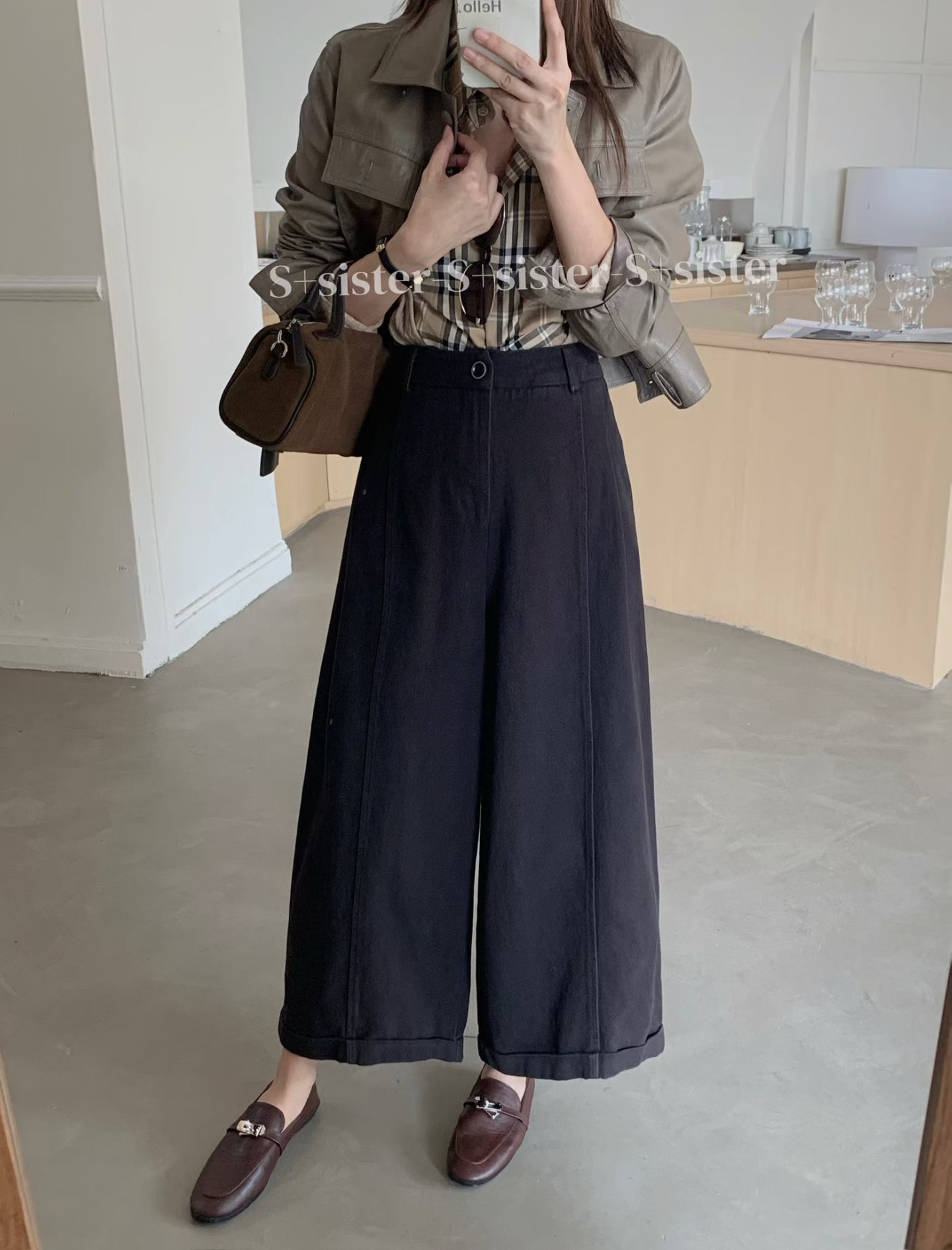 S+sister家191369#牛仔裤914 灰绿 咖色 黑色  sml图片