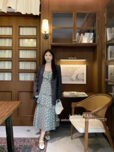 AONE家827723#碎花连衣裙加外套两件套 灰 黄 S～M