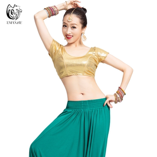 E61印度上衣女宝莱坞奥迪西表演练习拍照金色弹力纱丽肚皮舞服