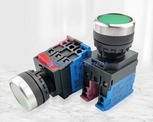 新品LAY38K-10D按钮开关22mm带灯LED平头自锁自复位启动钮红黄绿