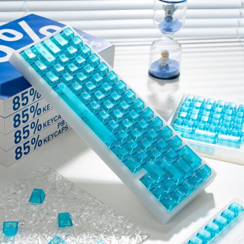 PC透明蓝键帽 顶面磨砂雾透 透光原厂高度机械键盘磁轴通用键帽