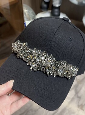 新款硬顶棒球帽子潮流韩版重工时尚水钻棒球帽洋气遮阳防晒鸭舌帽