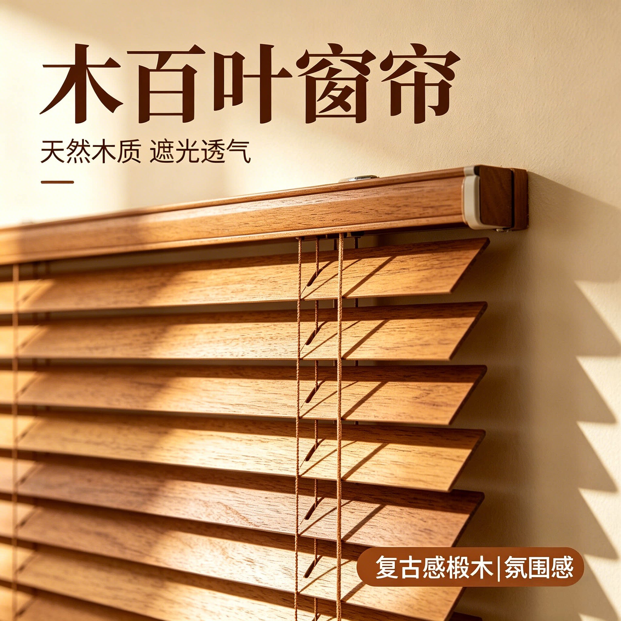 木百叶帘遮光透气防晒木质遮阳帘图片