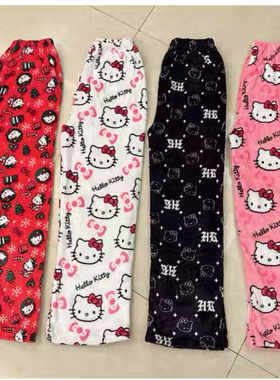 Thicken Hello Kitty Pajama Pants Sanrio Anime Fleece Double